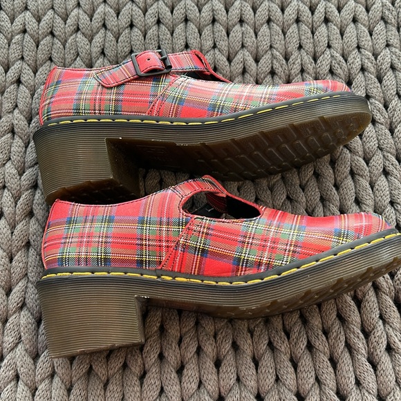 Dr Marten Polley Stewart Tartan Plaid Sophia Mary Jane Leather Shoe Red 41 9 New - Picture 12 of 14